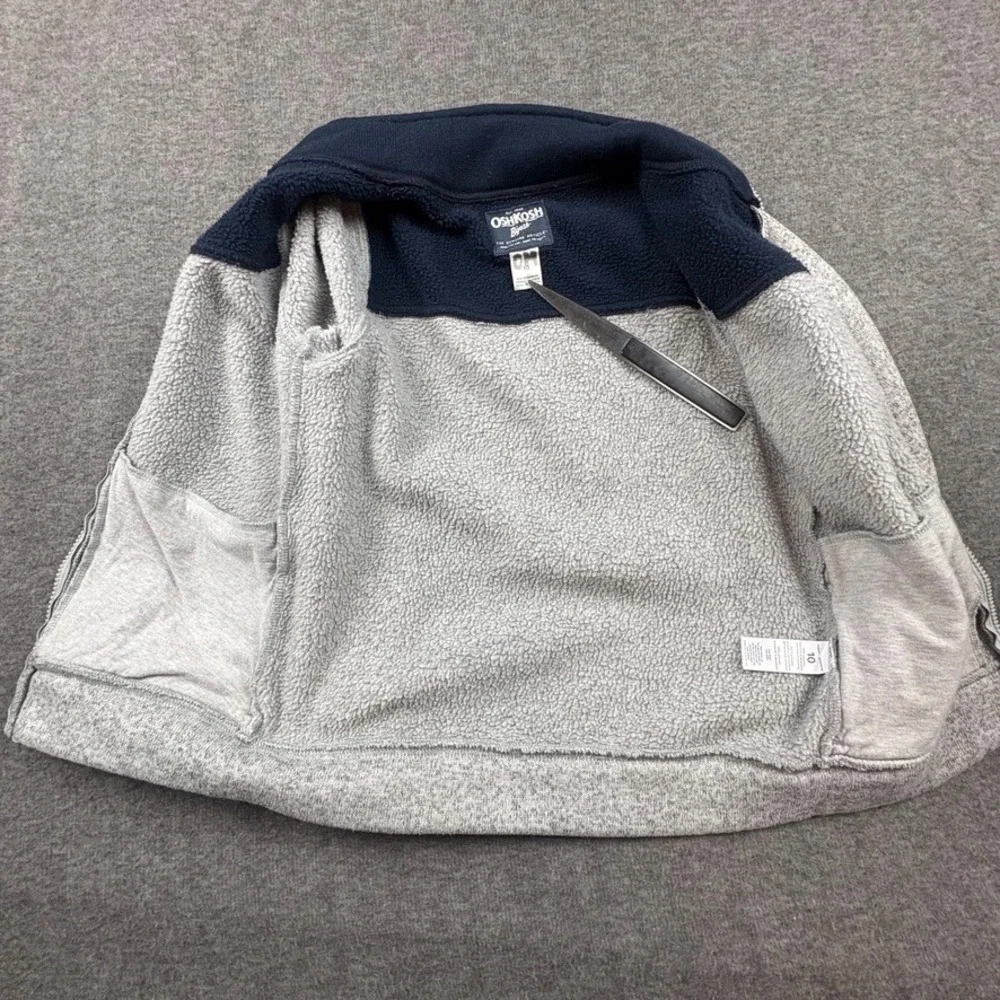OshKosh B'gosh Fleece Jacket Boys 10 Heather Gray‎ & Blue Pockets Corpore Warm